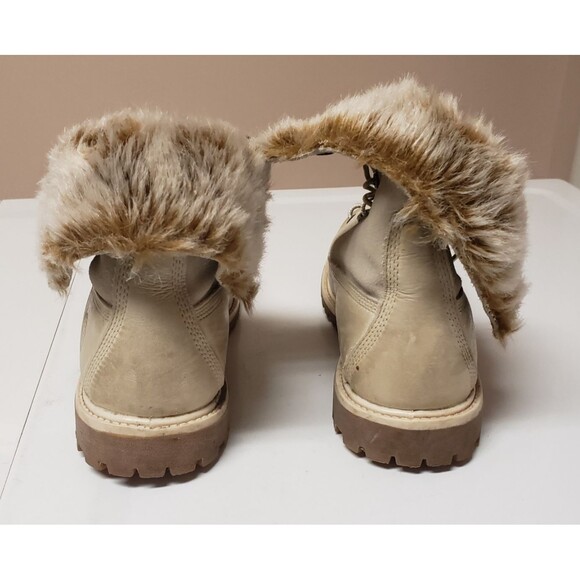 Timberland Women's Beige Ankle Boot Faux Fur Lined Suede Leather Sz 8M PO Good - Picture 4 of 14